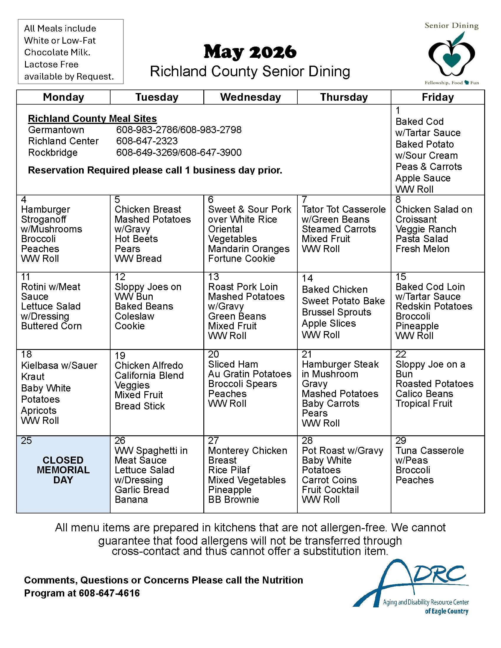 May Nutrition Menu